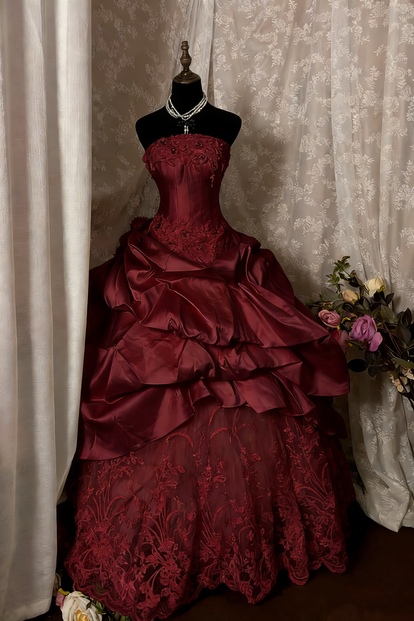 Robe de bal élégante vintage sans bretelles ni manches en dentelle ivoire multicouches années 60, robe de mariée longue, robe de mariée chic AU358