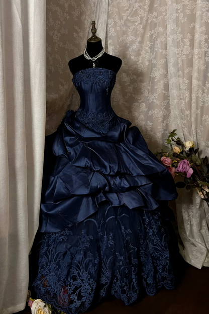 Robe de bal élégante vintage sans bretelles ni manches en dentelle ivoire multicouches années 60, robe de mariée longue, robe de mariée chic AU358