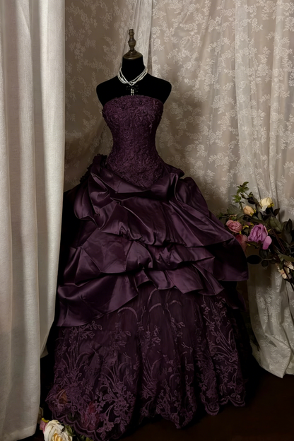 Robe de bal élégante vintage sans bretelles ni manches en dentelle ivoire multicouches années 60, robe de mariée longue, robe de mariée chic AU358