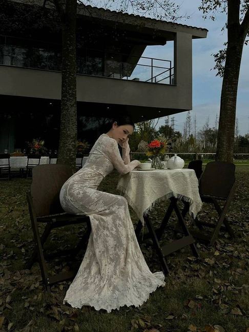 Sexy Mermaid High Neck Long Sleeves Lace White Wedding Dress French Brides Dresses Fairytale Wedding Gown AU359