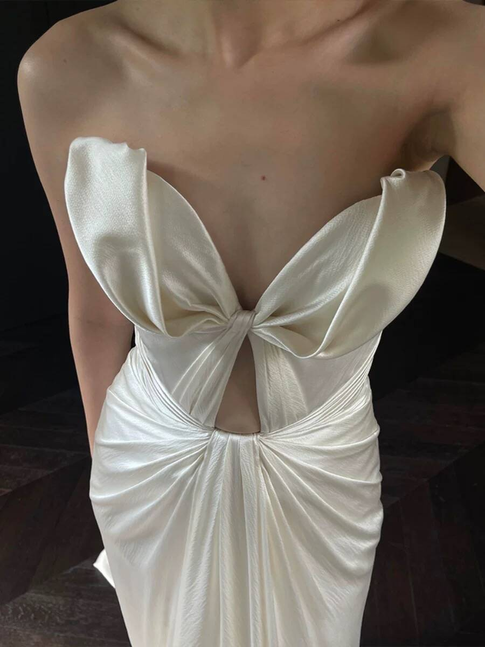 Robe de mariée sirène sexy en satin blanc, décolleté en cœur, longue, robes de mariée françaises, robe de mariée de conte de fées, AU361