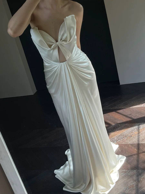 Robe de mariée sirène sexy en satin blanc, décolleté en cœur, longue, robes de mariée françaises, robe de mariée de conte de fées, AU361