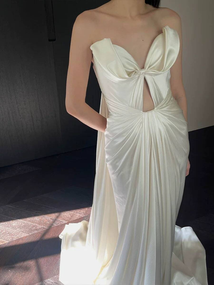 Robe de mariée sirène sexy en satin blanc, décolleté en cœur, longue, robes de mariée françaises, robe de mariée de conte de fées, AU361