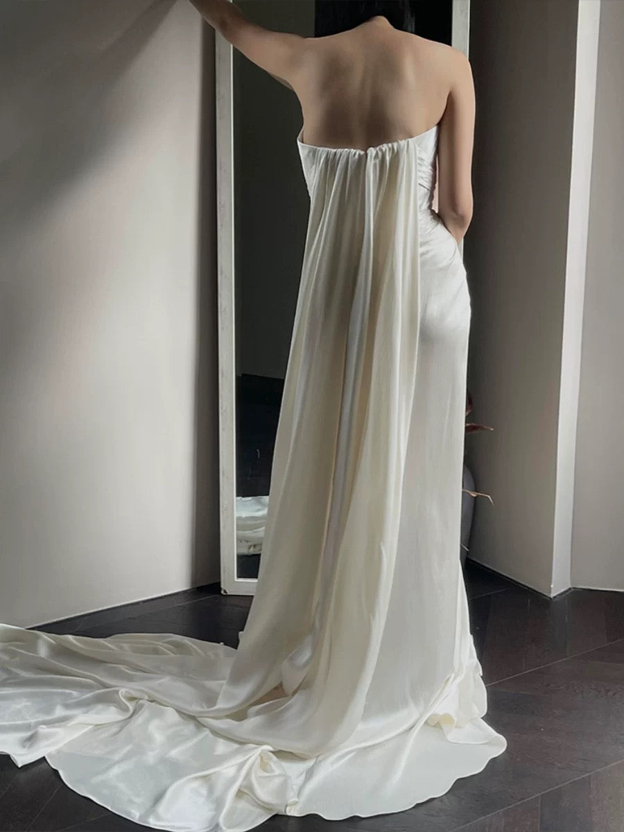 Robe de mariée sirène sexy en satin blanc, décolleté en cœur, longue, robes de mariée françaises, robe de mariée de conte de fées, AU361
