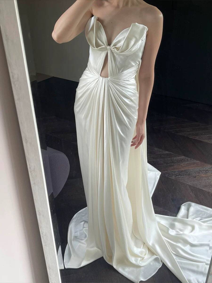 Robe de mariée sirène sexy en satin blanc, décolleté en cœur, longue, robes de mariée françaises, robe de mariée de conte de fées, AU361