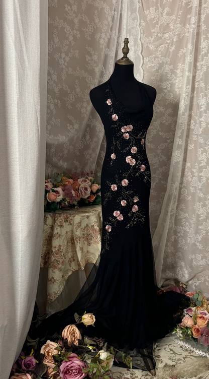 Vintage Prom Dress Outfit Mermaid One Shoulder Black With Silver Beaded Long 90s Prom Dresses Formal Evening Gowns AU363