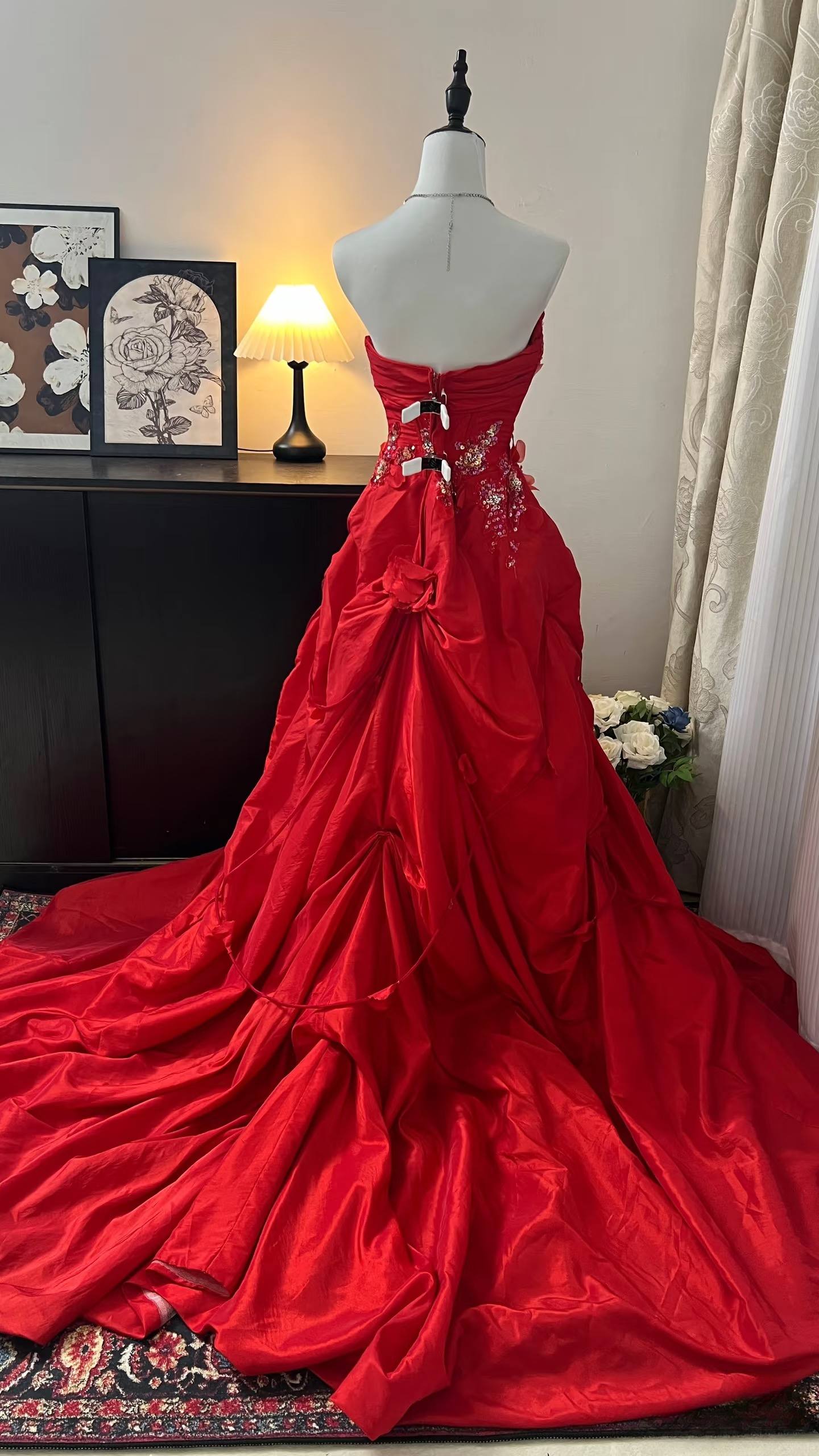 Robe de bal vintage sirène rouge à décolleté cœur et sequins, longue, style années 90, robe de soirée formelle AU364