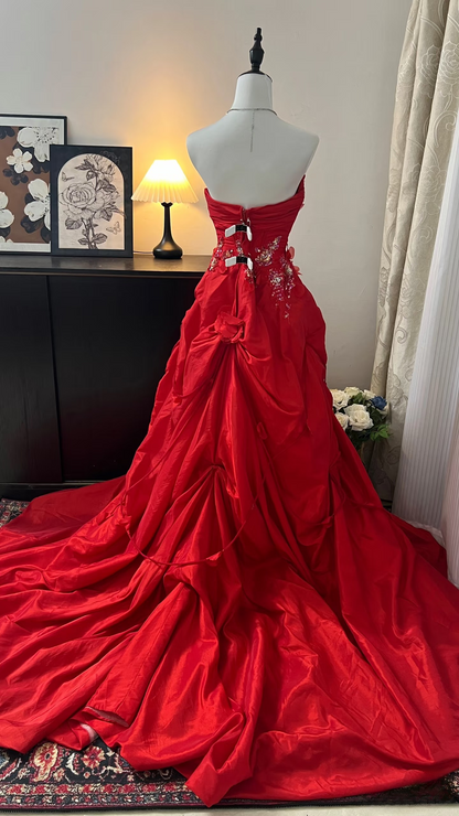 Robe de bal vintage sirène rouge à décolleté cœur et sequins, longue, style années 90, robe de soirée formelle AU364