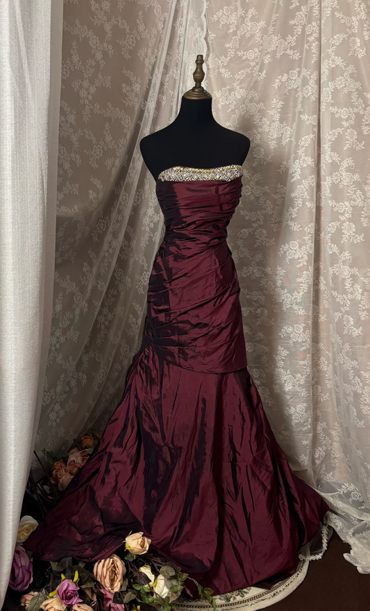 Vintage Prom Dress Outfit Mermaid Sweetheart Burgundy With Silver Beaded Long 90s Prom Dresses Formal Evening Gowns AU365