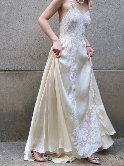 Robe de mariée blanche vintage à bretelles en dentelle, longue, style conte de fées, AU368