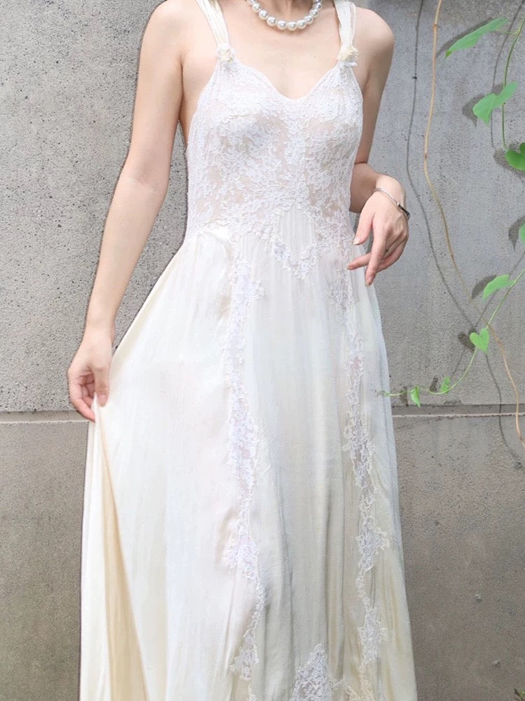 Robe de mariée blanche vintage à bretelles en dentelle, longue, style conte de fées, AU368