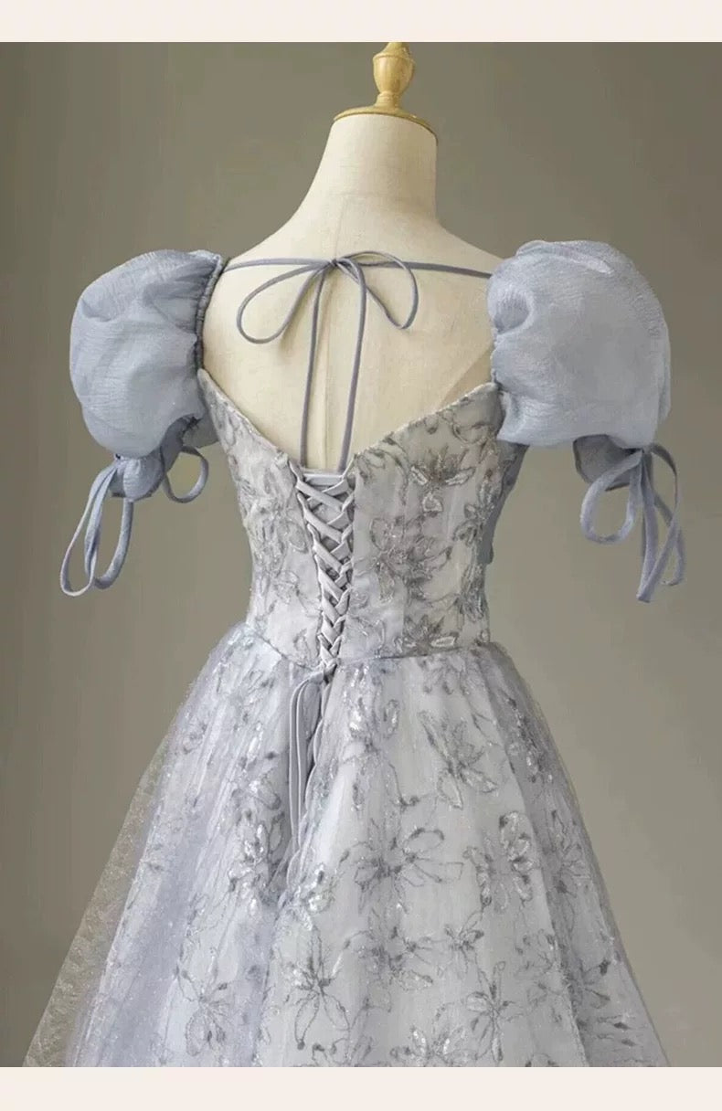 Gorgeous A Line Sweetheart Blue Tulle Sequins Prom Dresses Formal Party Teens Evening Gowns AU371