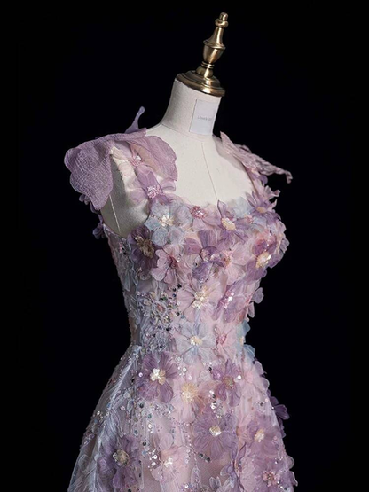 Beautiful A line Spaghetti Straps Pink Floral Sequin Prom Dresses Party Dress 16th Birthday Outfits Graduation Dress AU375