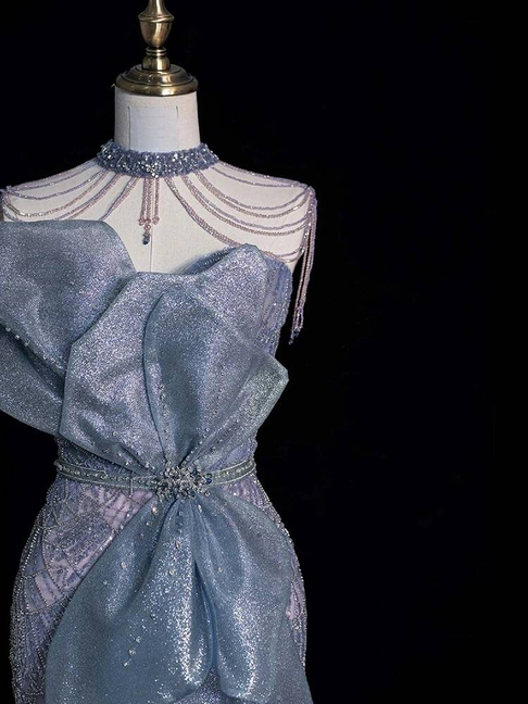 Robe de bal longue et sexy à paillettes, style sirène, sans bretelles, inspiration robe de soirée formelle, robes de bal AU376