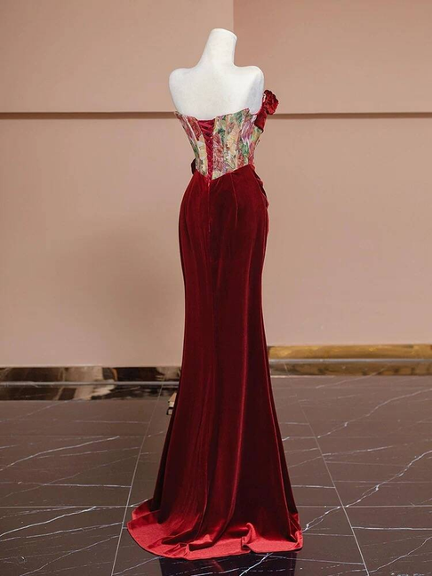 Sexy Meerjungfrau Trägerloses Rotes Samt Ballkleider Partykleid 21. Geburtstag Outfits Abschlusskleid AU377