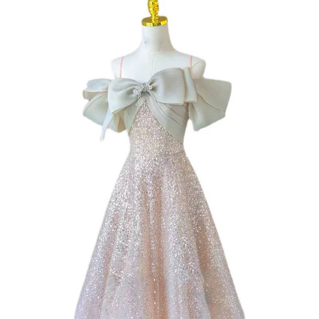 Beautiful A line Off The Shoulder Long Sequin Prom Dresses Party Dress 16th Birthday Outfits Graduation Dress AU379