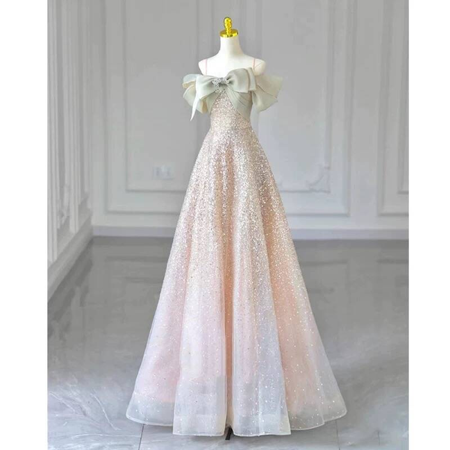 Beautiful A line Off The Shoulder Long Sequin Prom Dresses Party Dress 16th Birthday Outfits Graduation Dress AU379
