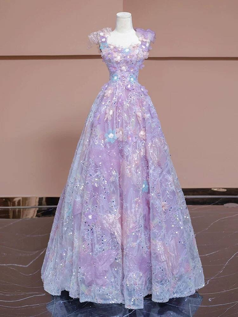 Beautiful A line Spaghetti Straps Pink Floral Sequin Prom Dresses Party Dress 17th Birthday Outfits Graduation Dress AU380