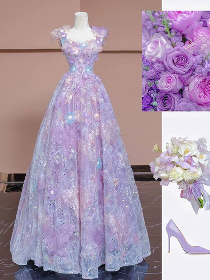 Beautiful A line Spaghetti Straps Pink Floral Sequin Prom Dresses Party Dress 17th Birthday Outfits Graduation Dress AU380