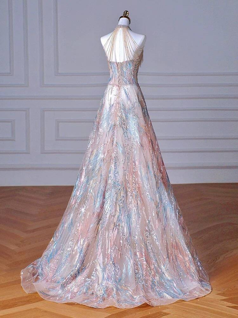 Beautiful Ball Gown High Neck Long Sequin Prom Dresses Party Dress 16th Birthday Outfits Graduation Dress AU381