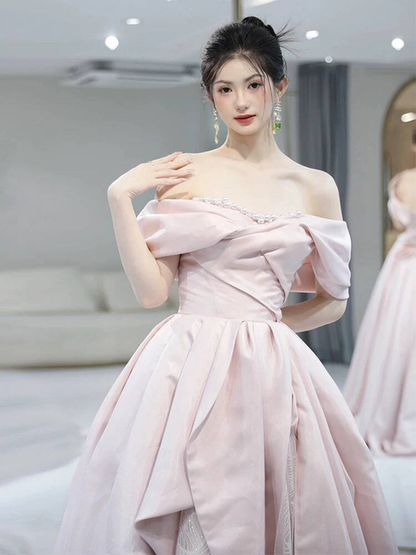 Bescheidenes Ballkleid aus der Schulter rosa Pailletten langes Ballkleid Inspiration Party formales Kleid Ballkleider AU386