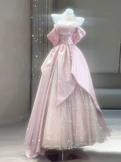 Bescheidenes Ballkleid aus der Schulter rosa Pailletten langes Ballkleid Inspiration Party formales Kleid Ballkleider AU386