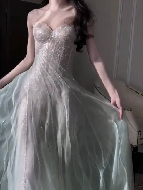 Wunderschönes Etuikleid mit trägerlosem Mintgrün und Pailletten, Ballkleider, Partykleid zum 17. Geburtstag, Outfits, Abschlusskleid AU387