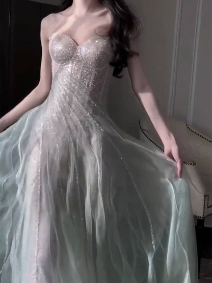 Wunderschönes Etuikleid mit trägerlosem Mintgrün und Pailletten, Ballkleider, Partykleid zum 17. Geburtstag, Outfits, Abschlusskleid AU387