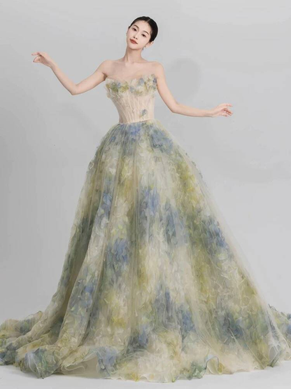 Cute Strapless Ball Gown Yellow Tulle Long Quinceanera Dress Quinceanera Dresses Sweet 15 16 Dress AU390