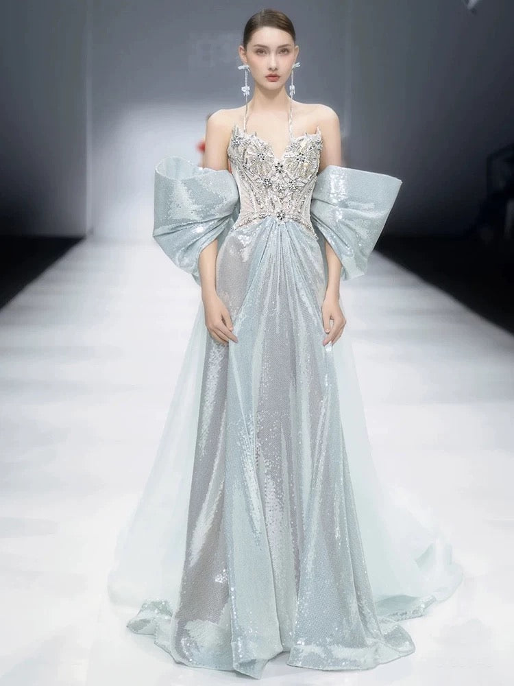 Gorgeous Mermaid Sweetheart Blue Sequins With Gem Beads Prom Dresses Formal Party Teens Evening Gowns AU391