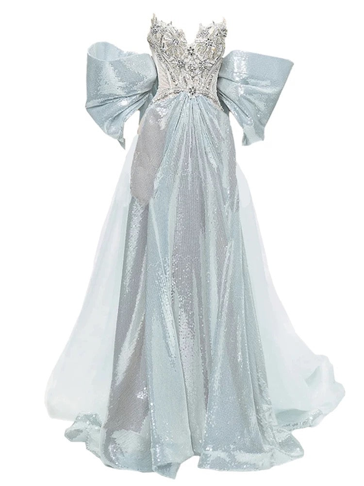 Gorgeous Mermaid Sweetheart Blue Sequins With Gem Beads Prom Dresses Formal Party Teens Evening Gowns AU391