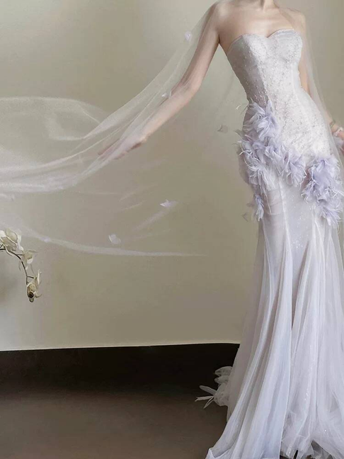 Wunderschöne Meerjungfrau Schatz Lila Tüll Ballkleider Partykleid Geburtstag Outfits Abschlusskleid AU392