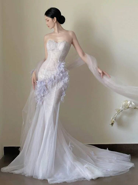 Wunderschöne Meerjungfrau Schatz Lila Tüll Ballkleider Partykleid Geburtstag Outfits Abschlusskleid AU392
