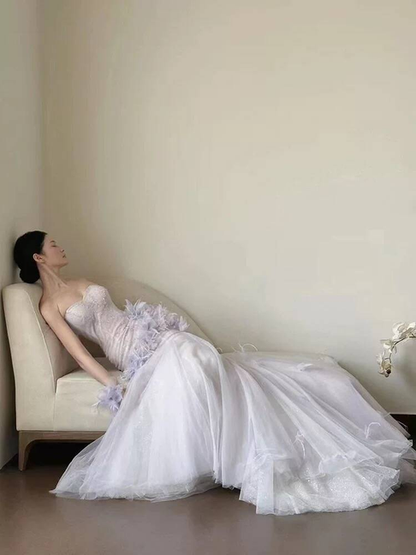 Magnifique robe de bal sirène en tulle lilas, décolleté en cœur, tenue de soirée, d'anniversaire, de remise de diplôme, AU392