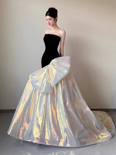 Timeless Mermaid Strapless Black Prom Dresses Party Dress Birthday Outfits Graduation Dress AU393