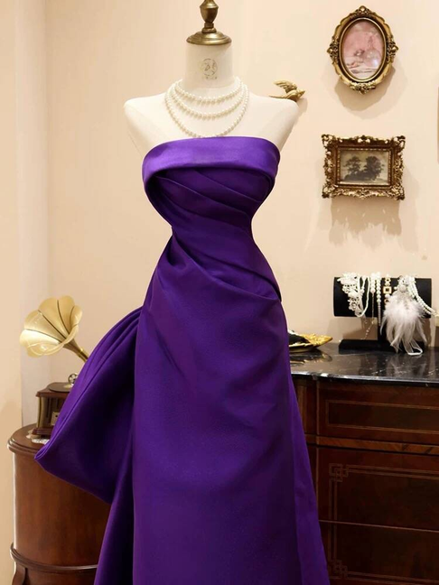 Robe de bal sirène intemporelle sans bretelles en satin raisin, tenue de soirée pour 18e anniversaire, robe de remise de diplôme, AU397