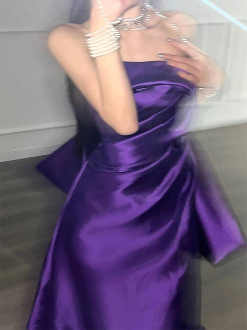 Robe de bal sirène intemporelle sans bretelles en satin raisin, tenue de soirée pour 18e anniversaire, robe de remise de diplôme, AU397