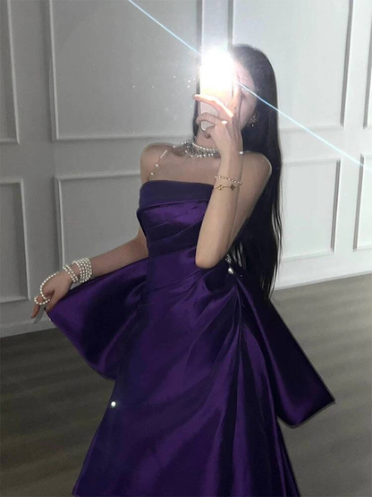 Robe de bal sirène intemporelle sans bretelles en satin raisin, tenue de soirée pour 18e anniversaire, robe de remise de diplôme, AU397
