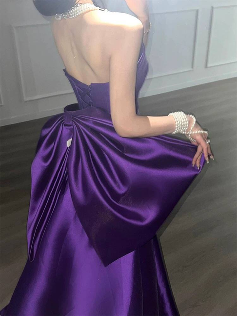 Robe de bal sirène intemporelle sans bretelles en satin raisin, tenue de soirée pour 18e anniversaire, robe de remise de diplôme, AU397