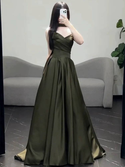 Timeless Mermaid Sweetheart Olive Green Satin Prom Dresses Party Dress 18th Birthday Outfits Graduation Dress AU398
