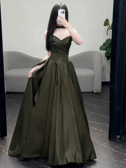 Timeless Mermaid Sweetheart Olive Green Satin Prom Dresses Party Dress 18th Birthday Outfits Graduation Dress AU398