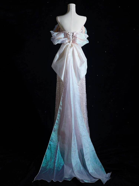 Modest A line Off The Shoulder Pink Sequins Long Prom Dress Inspiration Party Formal Gown Prom Dresses AU399