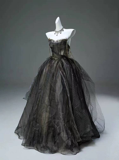 Süßes Ballkleid Spaghettiträger Schwarz Tüll Langes Quinceanera Kleid Quinceanera Kleider Sweet 15 16 Kleid AU401