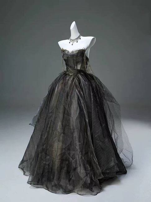 Cute Ball Gown Spaghetti Straps Black Tulle Long Quinceanera Dress Quinceanera Dresses Sweet 15 16 Dress AU401