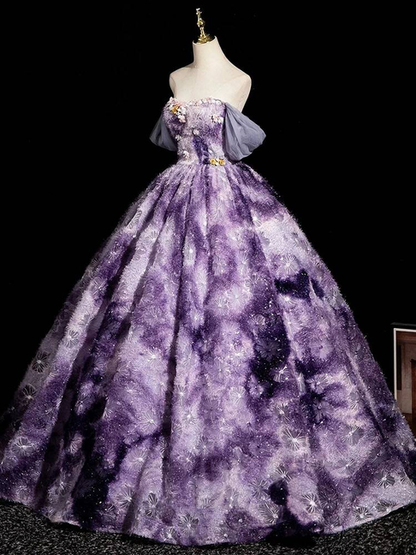 Cute Ball Gown Off The Shoulder Purple Long Quinceanera Dress Quinceanera Dresses Sweet 15 16 Dress AU407