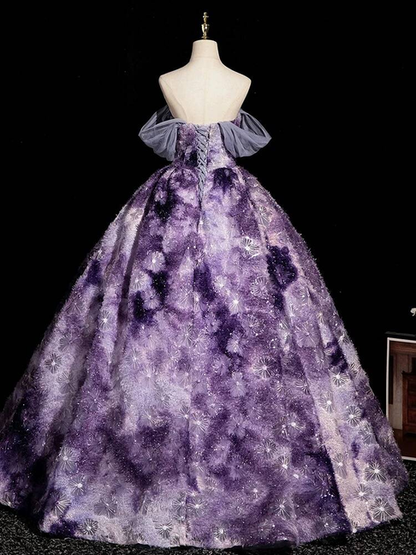 Cute Ball Gown Off The Shoulder Purple Long Quinceanera Dress Quinceanera Dresses Sweet 15 16 Dress AU407