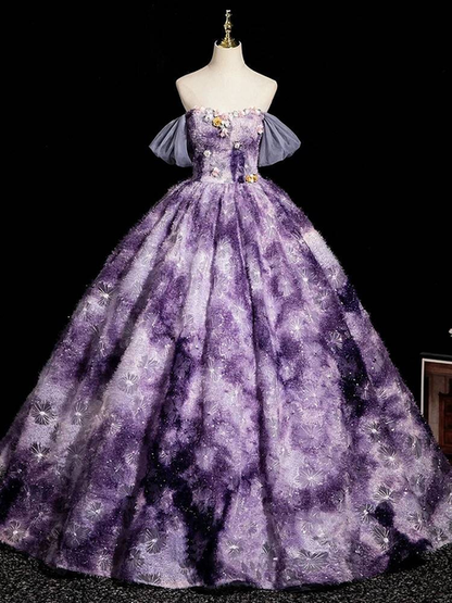 Cute Ball Gown Off The Shoulder Purple Long Quinceanera Dress Quinceanera Dresses Sweet 15 16 Dress AU407