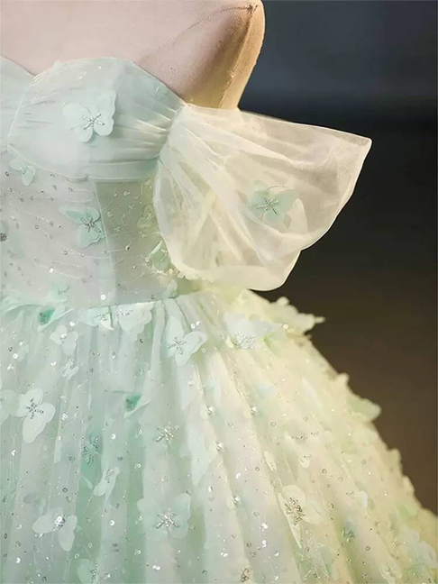 Edles Ballkleid aus schulterfreiem Mintgrün-Tüll-Abschlussballkleid Partykleid zum 21. Geburtstag Outfits Abschlusskleid AU412