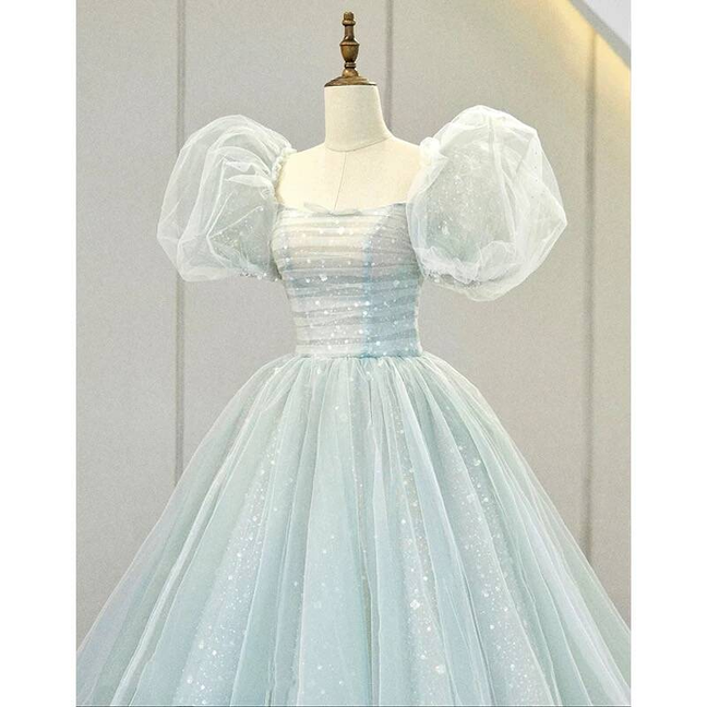 Classy Ball Gown Square Neck Light Sky Blue Tulle Prom Dresses Party Dress 21st Birthday Outfits Senior Graduation Dress AU413