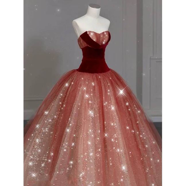 Robe de bal élégante en tulle rouge, décolleté en cœur, tenue de soirée pour 21e anniversaire, robe de remise de diplôme, AU415